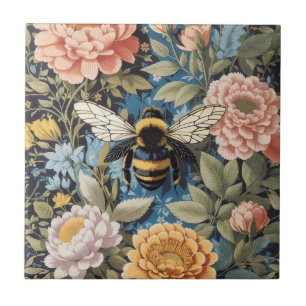 Beautiful Pastel Floral And Bumblebee Ceramic Tile