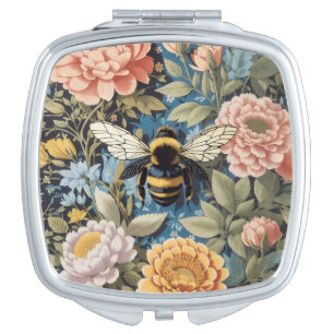 Beautiful Pastel Floral And Bumblebee Compact Mirror
