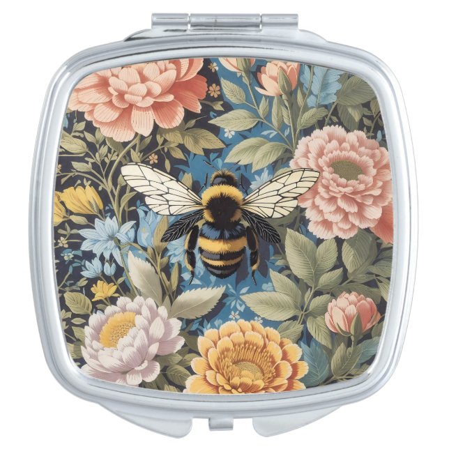 Beautiful Pastel Floral And Bumblebee Compact Mirror (Front)