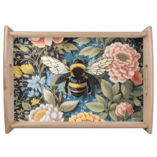 Beautiful Pastel Floral and Bumblebee Serving Tray