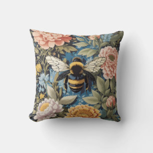 Beautiful Pastel Floral And Bumblebee Throw Pillow