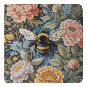 Beautiful Pastel Floral And Bumblebee Trivet