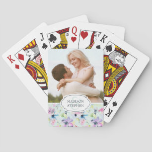 Beautiful Pastel Floral Watercolor - Wedding Photo Poker Cards