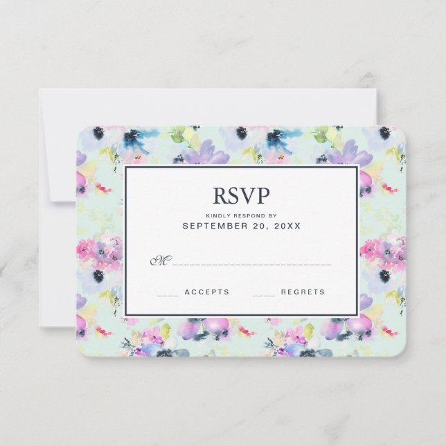 Beautiful Pastel Floral Watercolor - Wedding RSVP (Front)