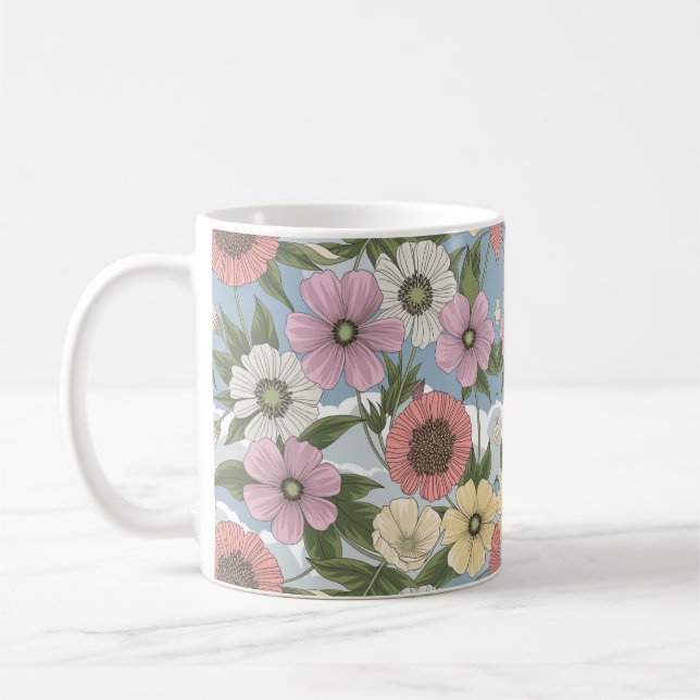Beautiful Pastel Flower Art Pattern Coffee Mug (Left)