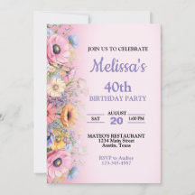 Beautiful Pastel Flowers Birthday Party Invitation