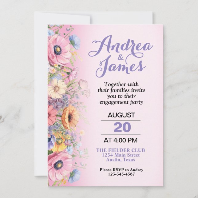 Beautiful Pastel Flowers Engagement Party Invitation (Front)