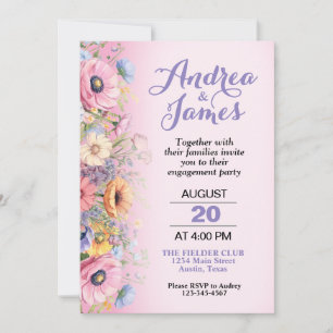 Beautiful Pastel Flowers Engagement Party Invitation