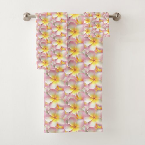 Beautiful Pastel Frangipani Plumeria Flowers Bath Towel Set