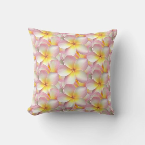 Beautiful Pastel Frangipani Plumeria Flowers Throw Pillow