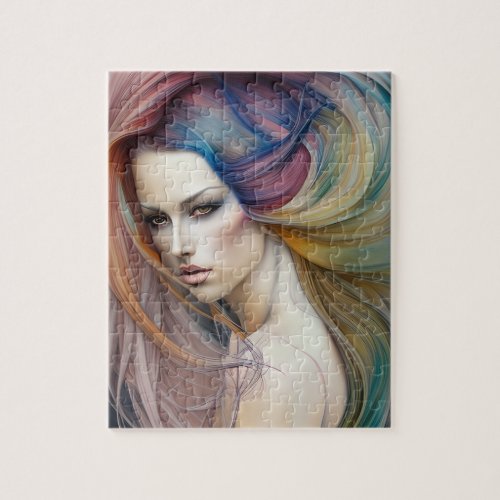 Beautiful Pastel Lady with Long Flowing Hair Tript Jigsaw Puzzle