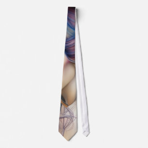 Beautiful Pastel Lady with Long Flowing Hair Tript Neck Tie