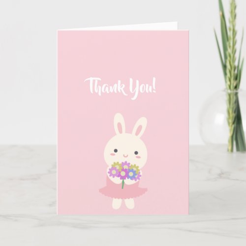 Beautiful Pastel Pink Cute Kawaii Bunny Rabbit Thank You Card