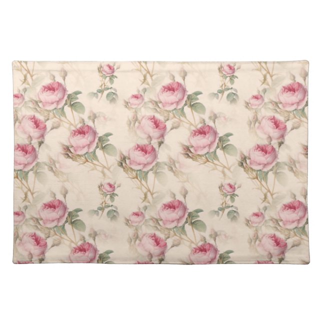 Beautiful Pastel Pink Roses Cloth Placemat (Front)