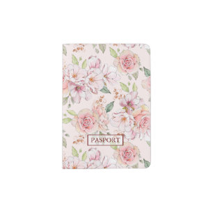 Beautiful pastel pink roses pattern passport holder