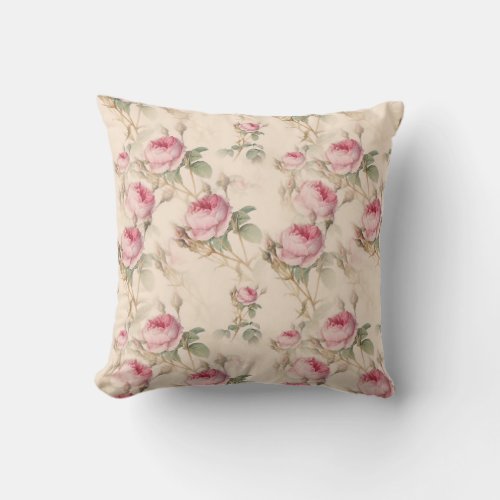Beautiful Pastel Pink Roses Throw Pillow