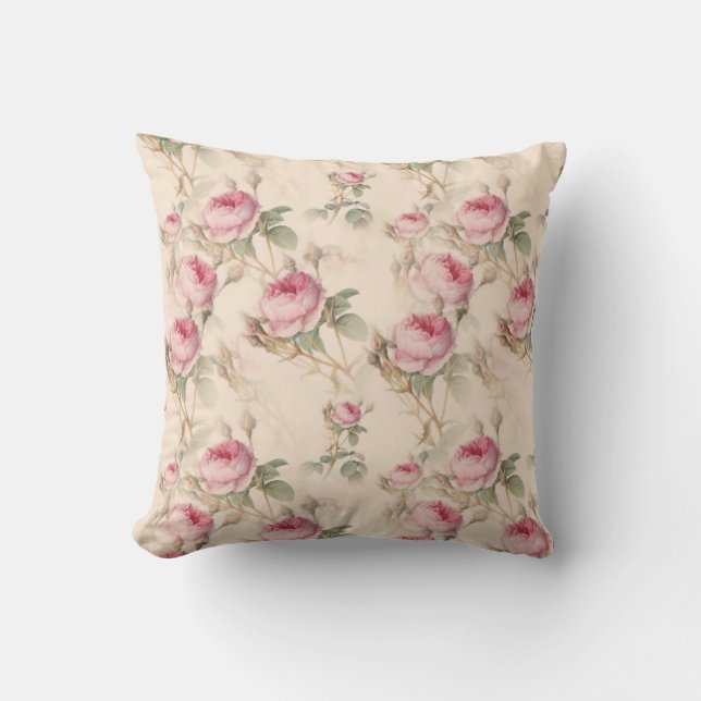 Beautiful Pastel Pink Roses Throw Pillow (Front)