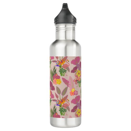 Beautiful Pastel Pink Tropical theme  Flamingo Stainless Steel Water Bottle