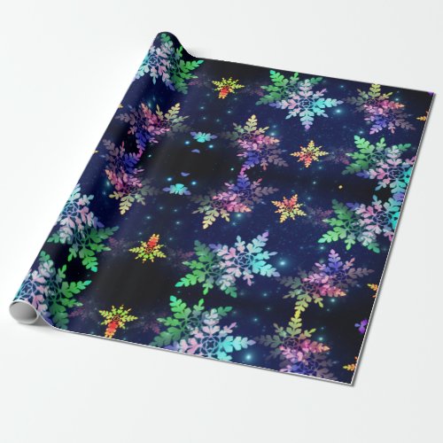 Beautiful Pastel Snowflakes in Star Galaxy Wrapping Paper
