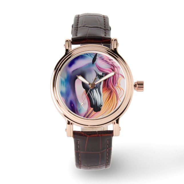 Beautiful Pastel Unicorn Horse Triptych Watch (Front)
