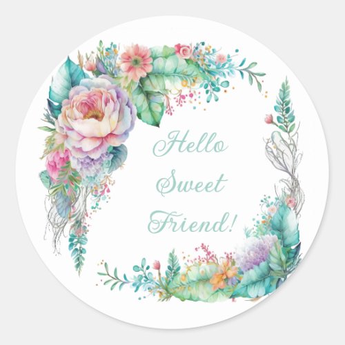 Beautiful Pastel Watercolor Floral Bouquet Classic Round Sticker