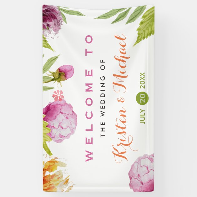 Beautiful Pastel Watercolor Floral Wedding Party Banner
