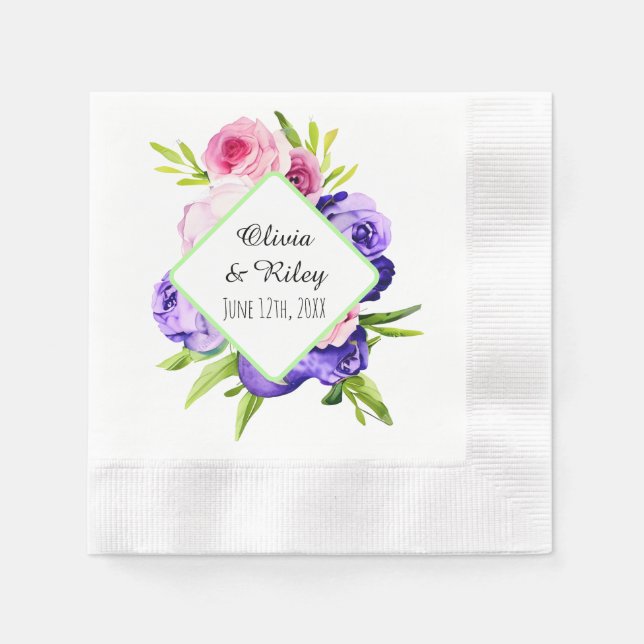 Beautiful Pastel Watercolor Flowers Napkins (Front)