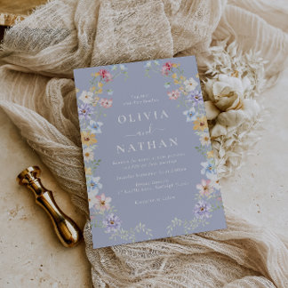 Beautiful Pastel Wildflowers Wreath Wedding Invitation