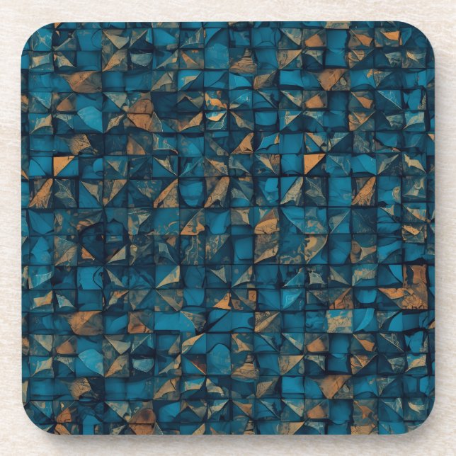 Beautiful Patchwork "Look" in Dark Teal Beverage Coaster (Front)