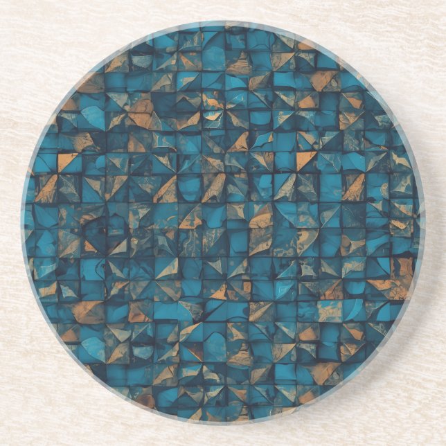 Beautiful Patchwork "Look" in Dark Teal Coaster (Front)