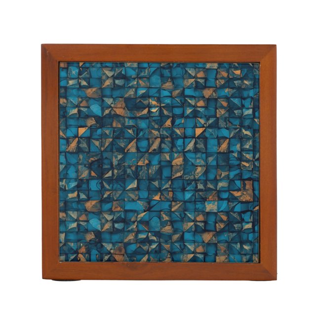 Beautiful Patchwork "Look" in Dark Teal Desk Organizer (Front)