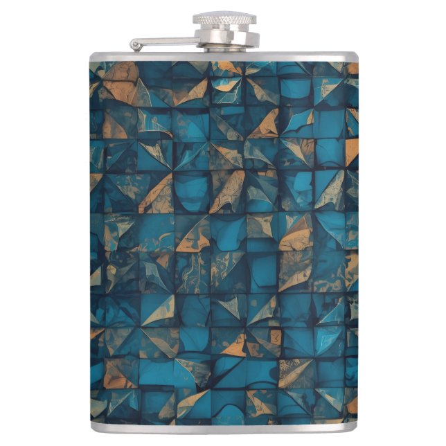 Beautiful Patchwork "Look" in Dark Teal Flask (Front)