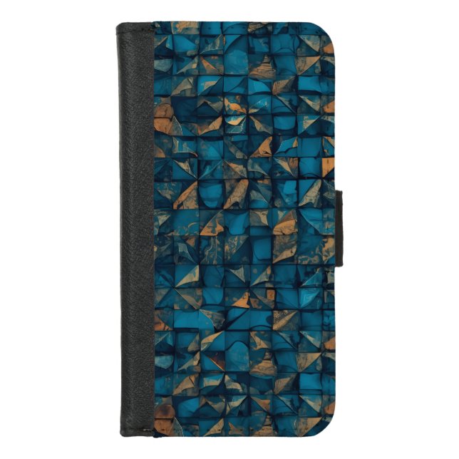 Beautiful Patchwork "Look" in Dark Teal iPhone Wallet Case (Front)