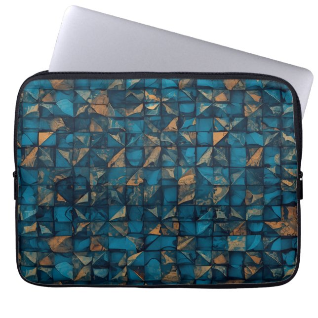 Beautiful Patchwork "Look" in Dark Teal Laptop Sleeve (Front)