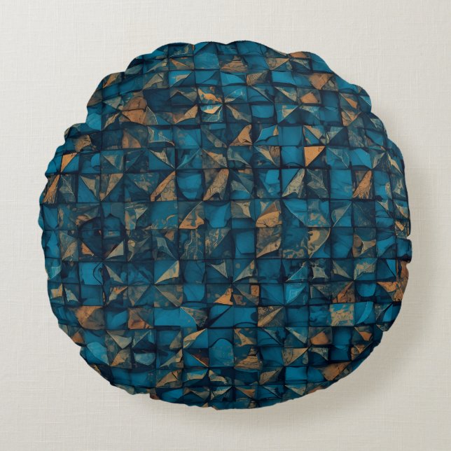 Beautiful Patchwork "Look" in Dark Teal Round Pillow (Front)
