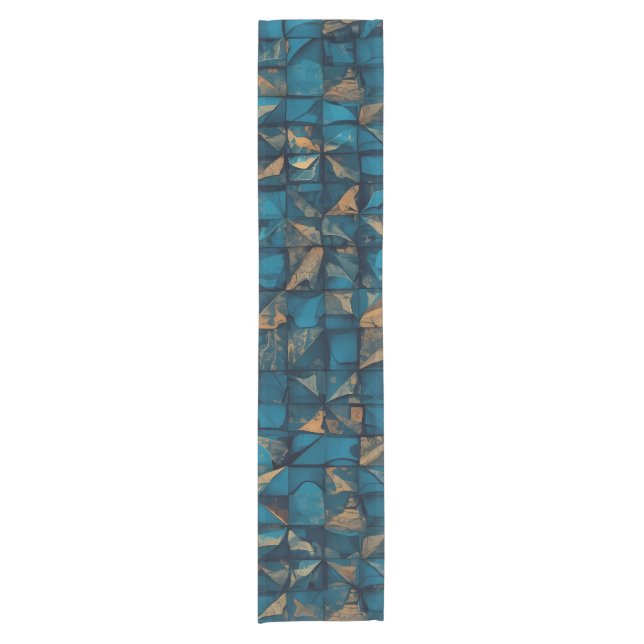 Beautiful Patchwork "Look" in Dark Teal Short Table Runner (Front)