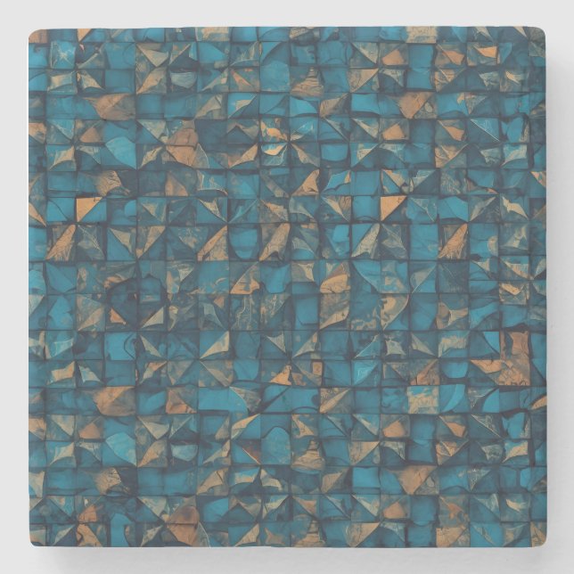 Beautiful Patchwork "Look" in Dark Teal Stone Coaster (Front)