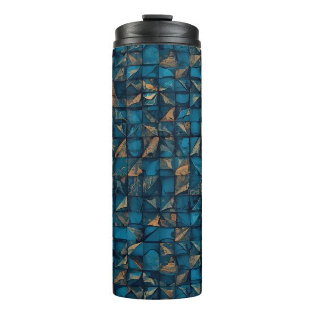Beautiful Patchwork "Look" in Dark Teal Thermal Tumbler (Front)