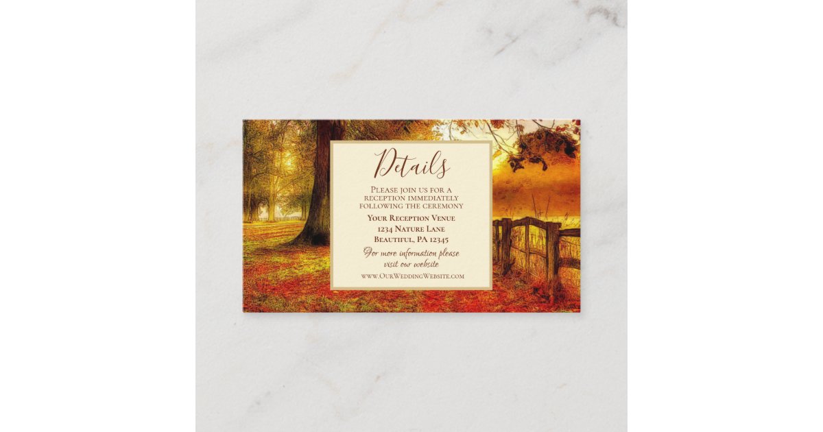 Beautiful Path Autumn Colorful Trees Fall Wedding Enclosure Card | Zazzle