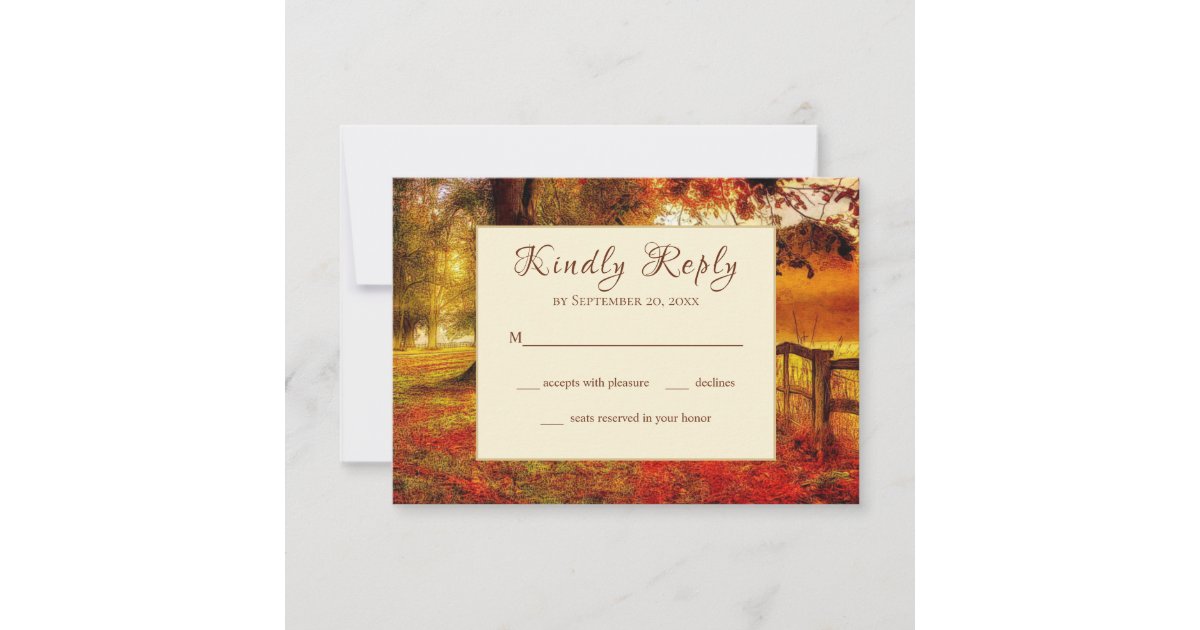Beautiful Path Autumn Colorful Trees Fall Wedding RSVP Card | Zazzle