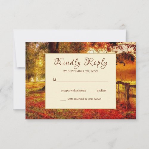 Beautiful Path Autumn Colorful Trees Fall Wedding RSVP Card