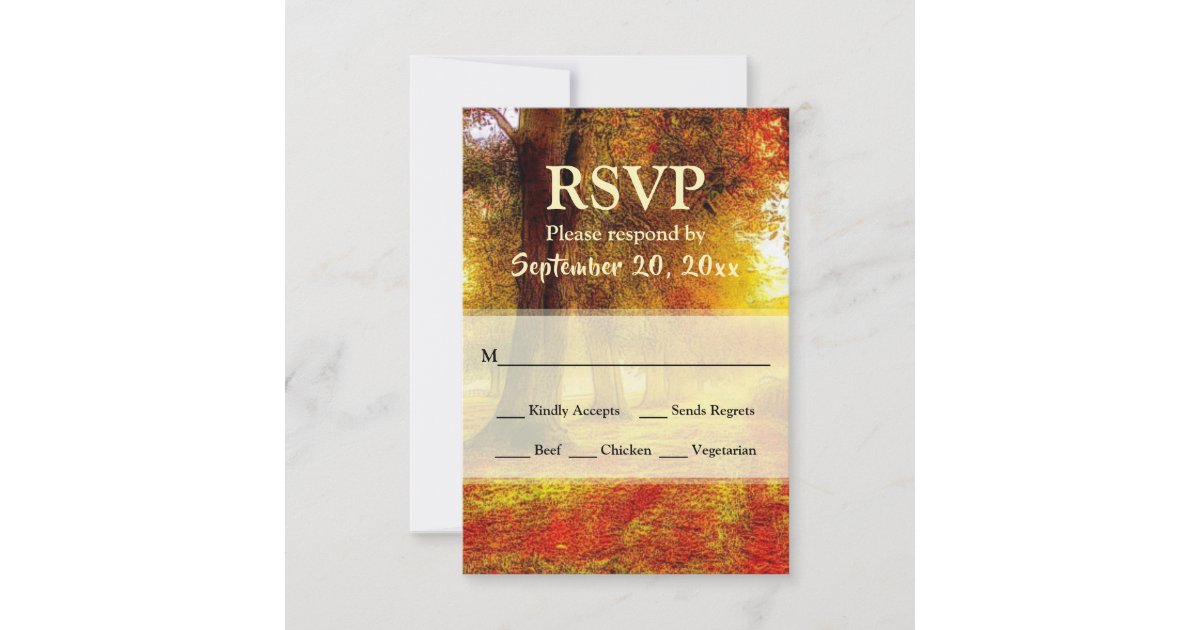 Beautiful Path Autumn Colorful Trees Fall Wedding RSVP Card | Zazzle