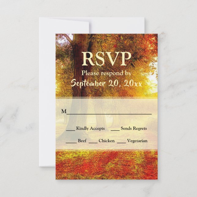 Beautiful Path Autumn Colorful Trees Fall Wedding  RSVP Card (Front)