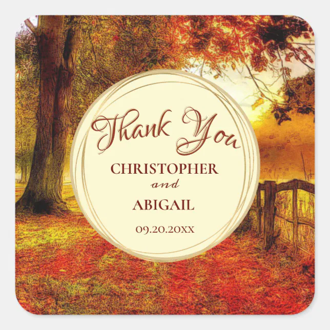 Beautiful Path Autumn Colorful Trees Fall Wedding Square Sticker | Zazzle
