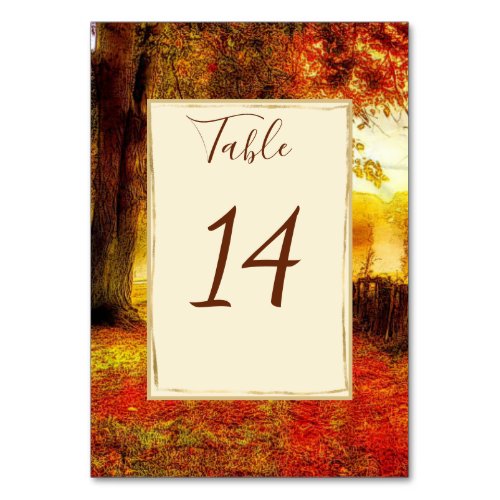 Beautiful Path Autumn Colorful Trees Fall Wedding Table Number