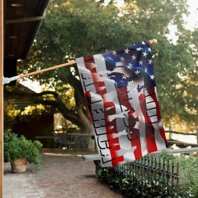 Beautiful Patriotic God Bless America House Flag (In SItu)