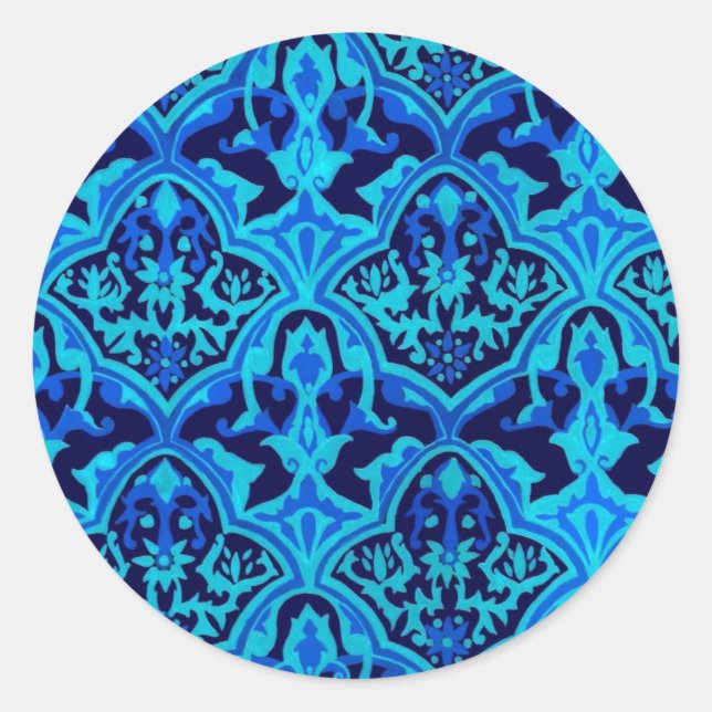 BEAUTIFUL PATTERN - Black & Blue Classic Round Sticker (Front)