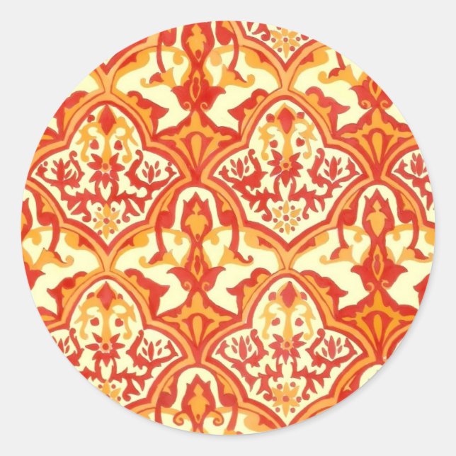 BEAUTIFUL PATTERN - RED & ORANGE CLASSIC ROUND STICKER (Front)