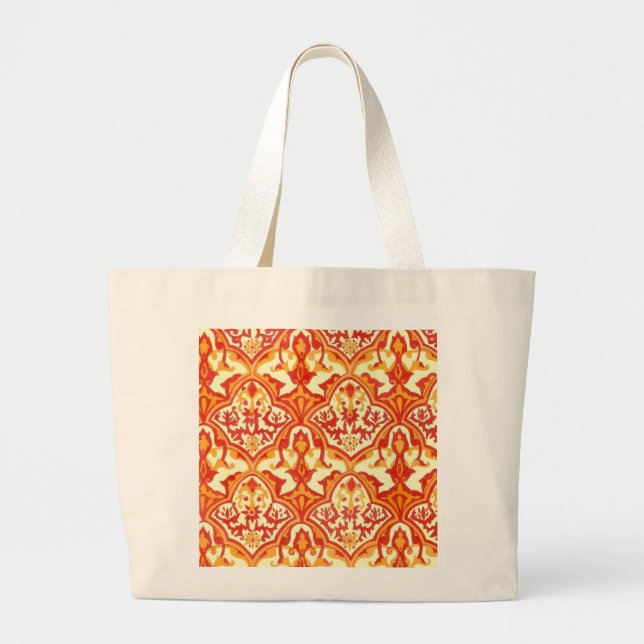 BEAUTIFUL PATTERN - RED & ORANGE LARGE TOTE BAG (Front)