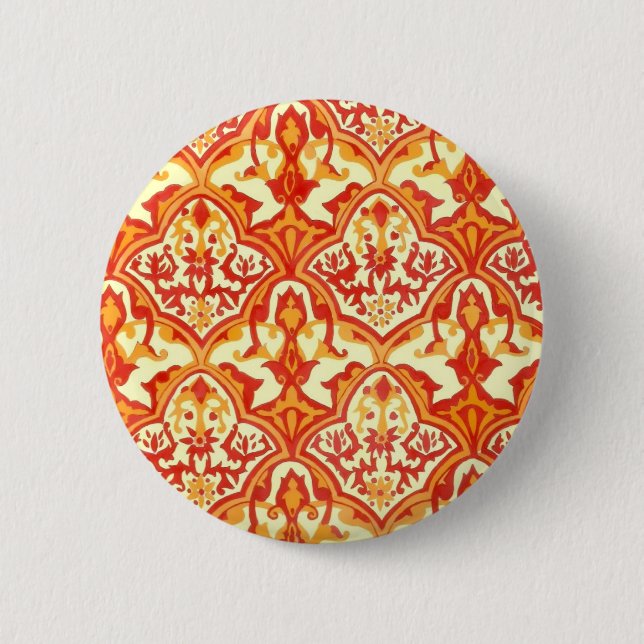 BEAUTIFUL PATTERN - RED & ORANGE PINBACK BUTTON (Front)